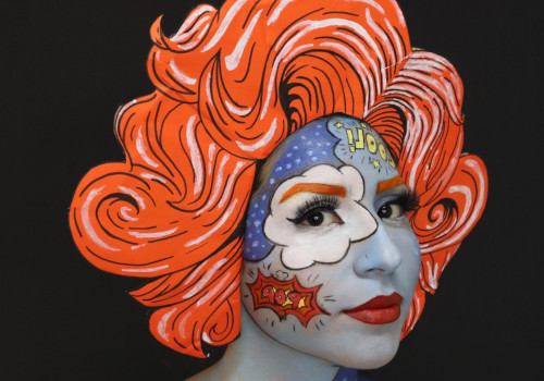 Maquillaje artístico de fantasía con pelo naranja estilo cabaret, trabajo alumna curso profesional